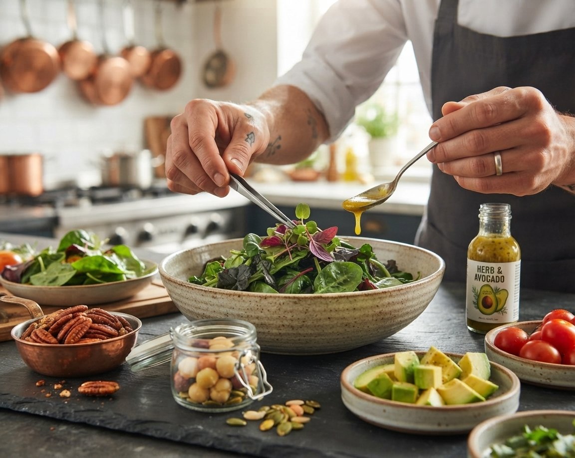 Chef preparando ensalada keto para el plan 28 dias keto