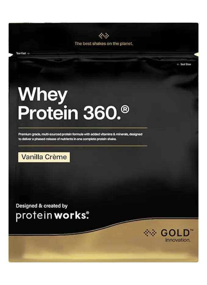 Bolsa negra de proteína vegana Protein Works Vegan Protein 360 sabor Vainilla Creme